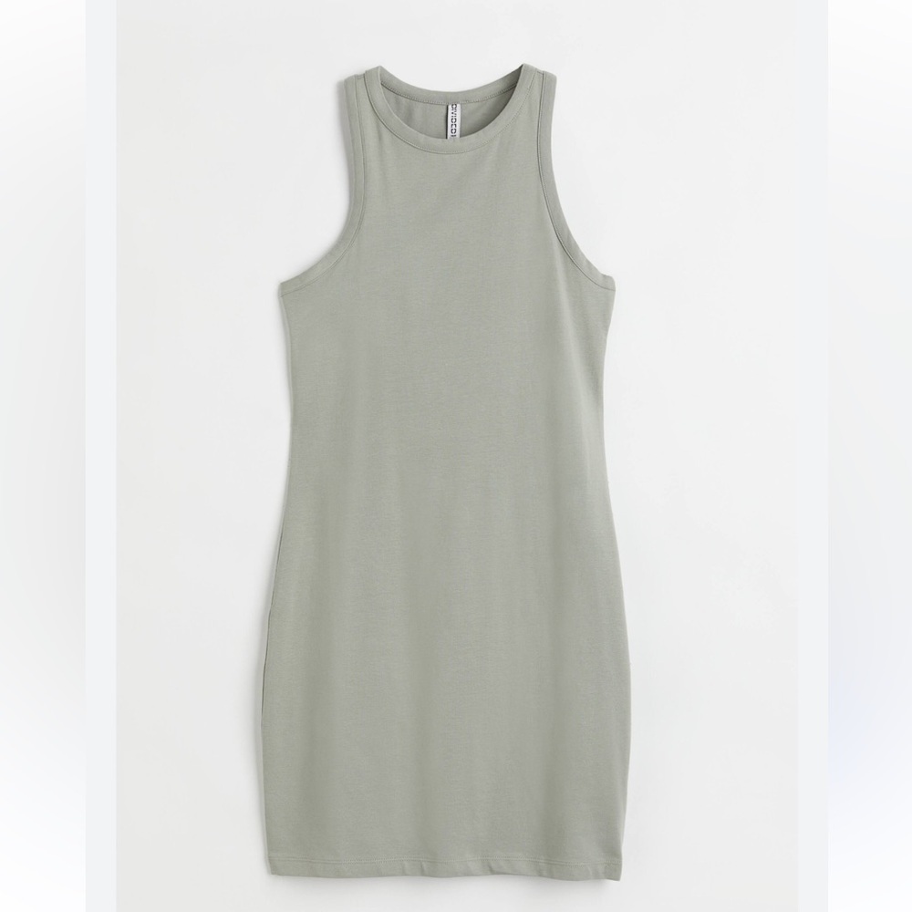 H&M Cut-out Cotton Dress Light Khaki Green - Picture 3 of 6